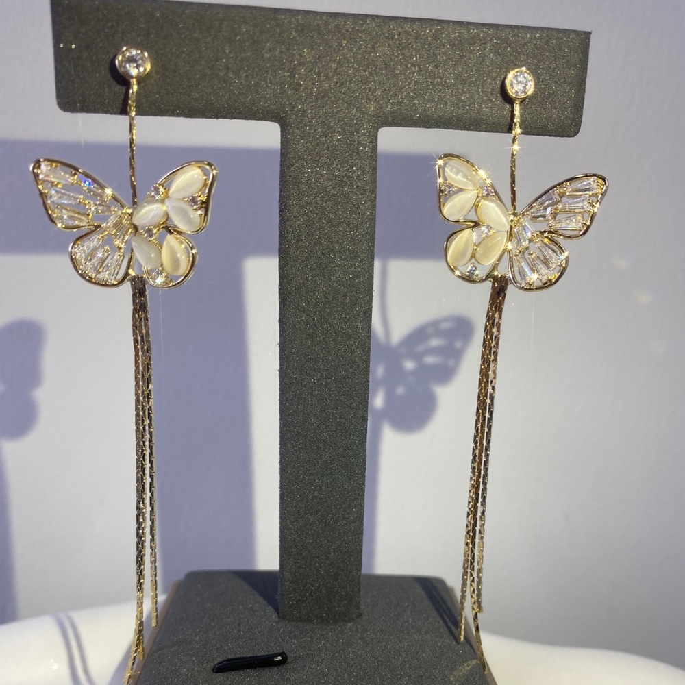 Gold Butterfly Dangle Drop Earrings
